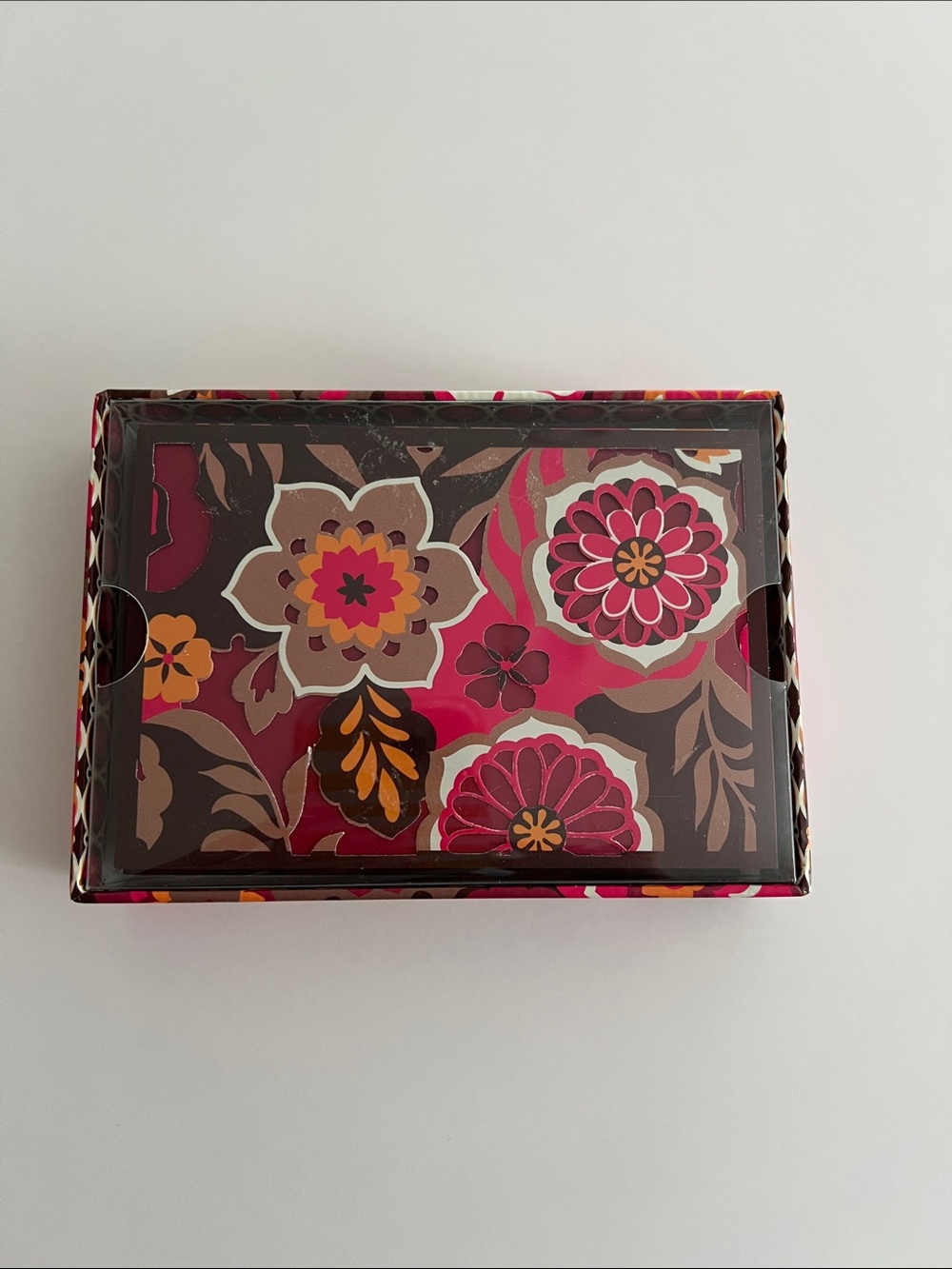 Vera Bradley Laser-Cut Note Cards Box - Orange, Pink, Browny